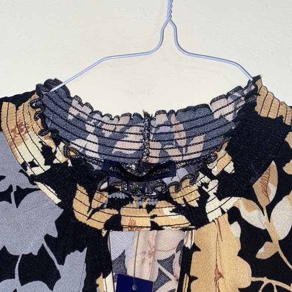 Adrienne Vittadini Floral blue black and cream Womens blouse - Picture 8 of 9